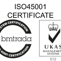 BM TRADA and UKAS Management Systems ISO 45001 Certification BM TRADA and UKAS Management Systems ISO 45001 certification logos.